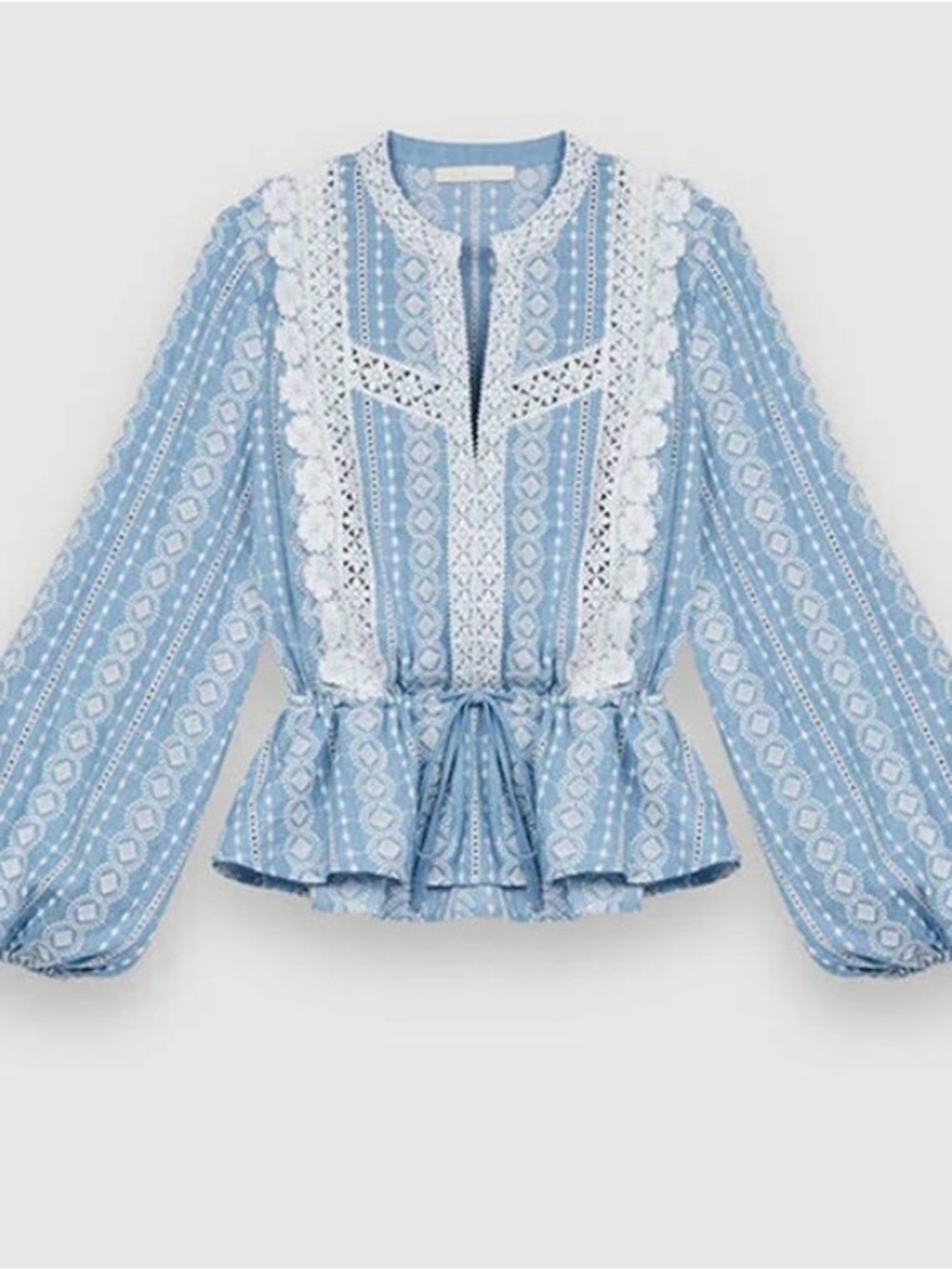 MAJE Laviata Embroidered Cotton Blouse Size Maje 2 US 6 Blue White Eyelet French - Picture 9 of 9